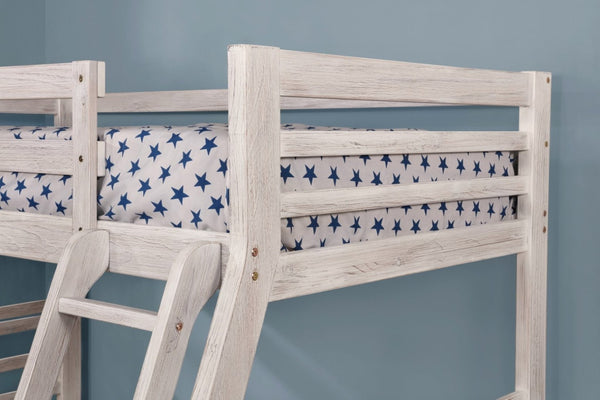 English Elm Twin Over Full Bunk Bed With Drawers, Attached Ladder & Wire-Brushed White Finish For Stylish Storage B2741S00341-GIGA