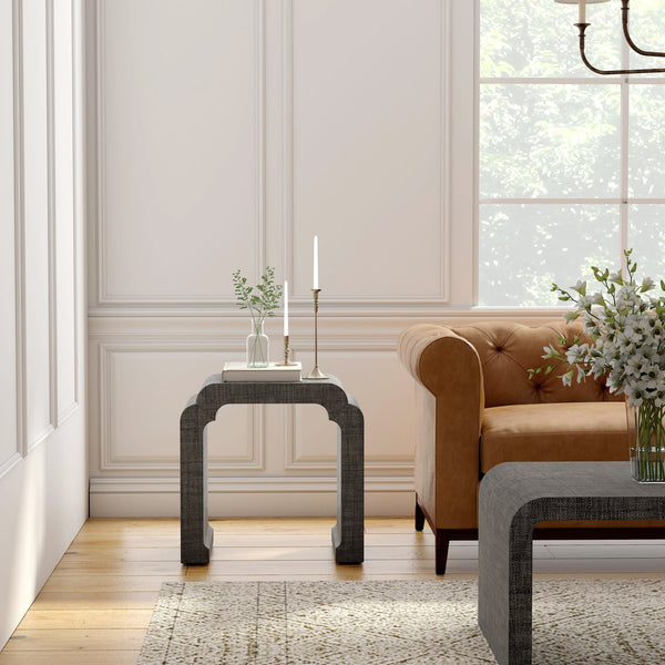 Butler Specialty Chatham Waterfall Side Table - Hand-woven Raffia With Modern Charm And Organic Textured Design Charcoal Gmelina Arborea Wood,Mdf,Raffia 9739420-butler