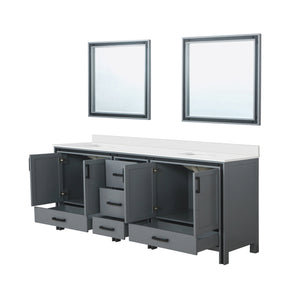 English Elm Dark Grey Double Bath Vanity 84" W With Cultured Marble Top & 34" Mirrors For Elegant Storage Solutions B2731S00943