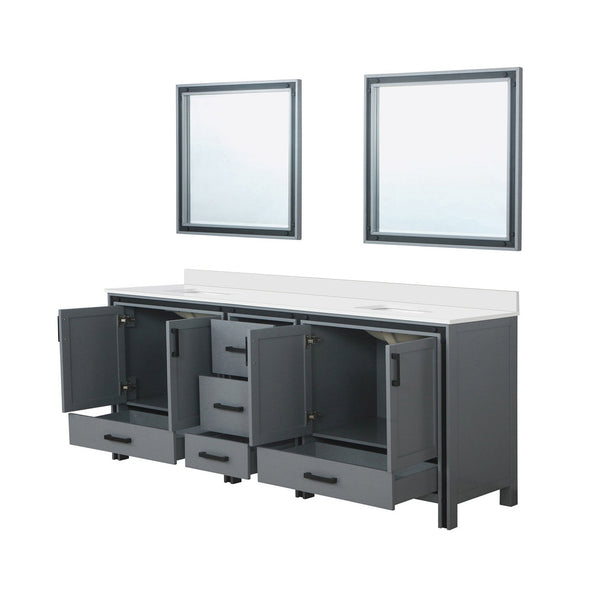 English Elm Dark Grey Double Bath Vanity 84" W With Cultured Marble Top & 34" Mirrors For Elegant Storage Solutions B2731S00943