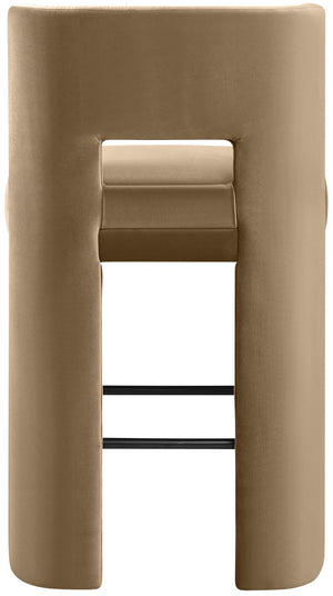 Meridian Furniture Zuno Velvet Upholstered Barstool with Sculptural Solid Wood Frame for Kitchen Island Seating Beige 973Beige-C