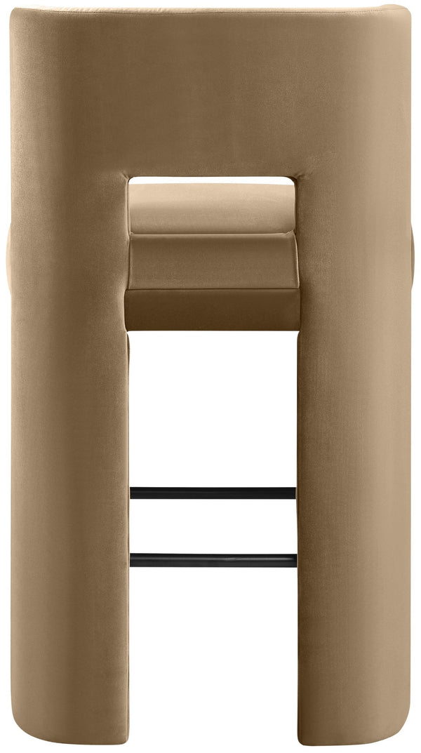 Meridian Furniture Zuno Velvet Upholstered Barstool with Sculptural Solid Wood Frame for Kitchen Island Seating Beige 973Beige-C