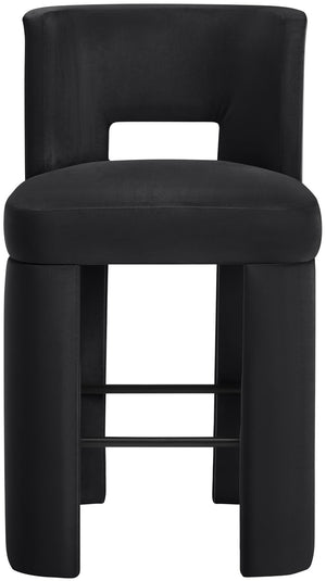 Meridian Furniture Zuno Velvet Upholstered Barstool with Sculptural Solid Wood Frame for Kitchen Island Seating Black 973Black-C