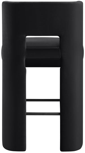 Meridian Furniture Zuno Velvet Upholstered Barstool with Sculptural Solid Wood Frame for Kitchen Island Seating Black 973Black-C