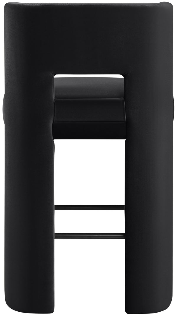 Meridian Furniture Zuno Velvet Upholstered Barstool with Sculptural Solid Wood Frame for Kitchen Island Seating Black 973Black-C