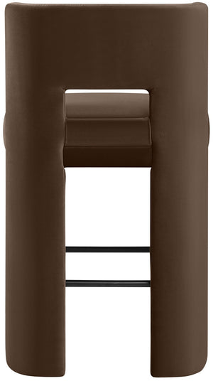 Meridian Furniture Zuno Velvet Upholstered Barstool with Sculptural Solid Wood Frame for Kitchen Island Seating Brown 973Brown-C