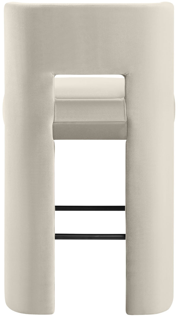 Meridian Furniture Zuno Velvet Upholstered Barstool with Sculptural Solid Wood Frame for Kitchen Island Seating Cream 973Cream-C
