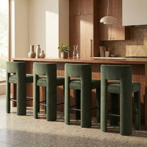 Meridian Furniture Zuno Velvet Upholstered Barstool with Sculptural Solid Wood Frame for Kitchen Island Seating Green 973Green-C