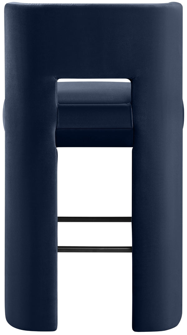 Meridian Furniture Zuno Velvet Upholstered Barstool with Sculptural Solid Wood Frame for Kitchen Island Seating Navy 973Navy-C