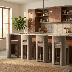 Meridian Furniture Zuno Velvet Upholstered Barstool with Sculptural Solid Wood Frame for Kitchen Island Seating Taupe 973Taupe-C