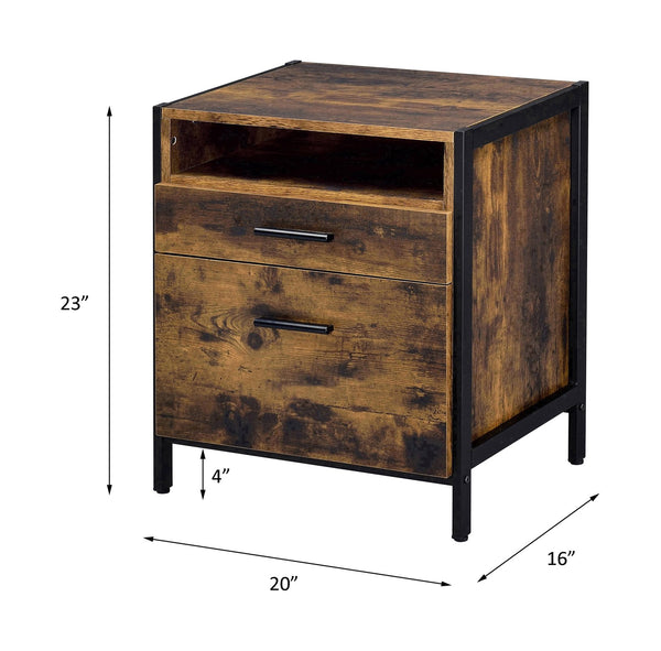 English Elm Juvanth Rustic Oak & Black Nightstand with Metal Frame, 2 Drawers + Open Shelf, Durable Modern Design B2726P261205