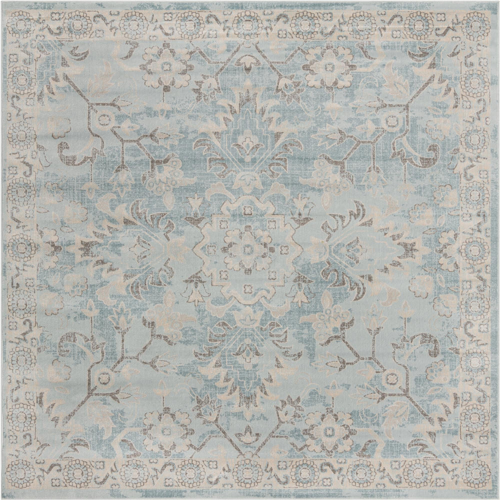 Unique Loom Paris Willow Machine Made Border Rug Light Blue, Beige/Light Blue/Blue/Tan 8' 0" x 8' 0"