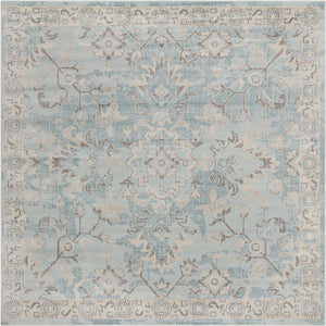 Unique Loom Paris Willow Machine Made Border Rug Light Blue, Beige/Light Blue/Blue/Tan 8' 0" x 8' 0"