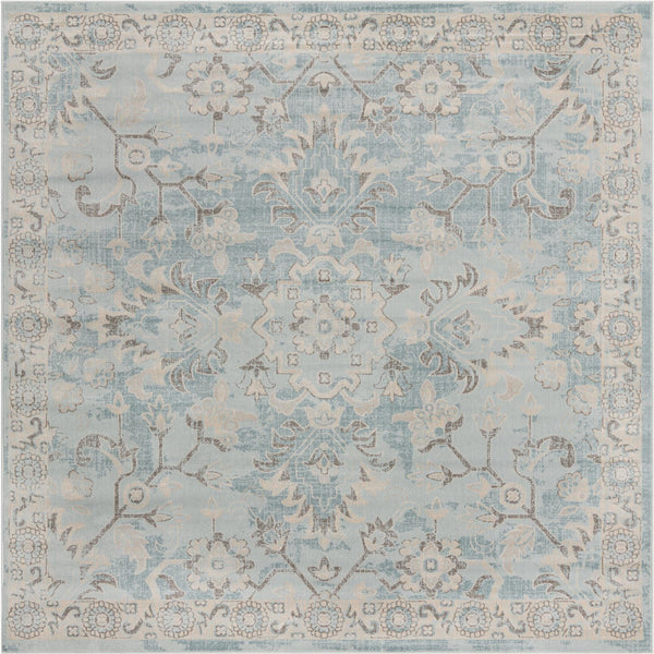 Unique Loom Paris Willow Machine Made Border Rug Light Blue, Beige/Light Blue/Blue/Tan 8' 0" x 8' 0"