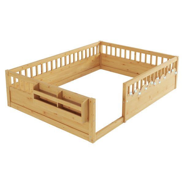 English Elm Full Montessori floor bed offering high rails, built-in light and shelf for safe independent sleep and storage Natural 79.13 L x 13 W x 6.3 H W2593P333587