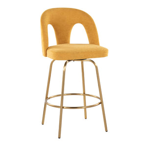 English Elm Fixed-height Swivel Counterstools with White Upholstery Gold Footrest Set of 2 Yellow B202S01783