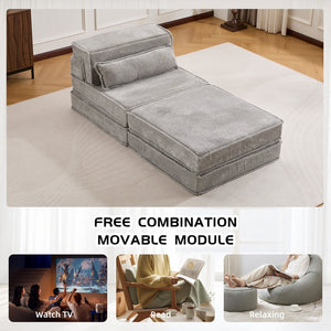 English Elm Compression Modular Floor Sofa Bed – Versatile Diy Seating, Plush Fleece, Pillow & Ottoman Included! W3723S00044
