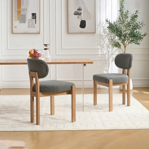 English Elm Wooden Wingback Dining Chairs Chenille Upholstered Farmhouse Set for Kitchen Comfort Grey W3244P316080