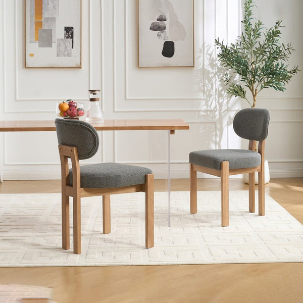 English Elm Wooden Wingback Dining Chairs Chenille Upholstered Farmhouse Set for Kitchen Comfort Grey W3244P316080
