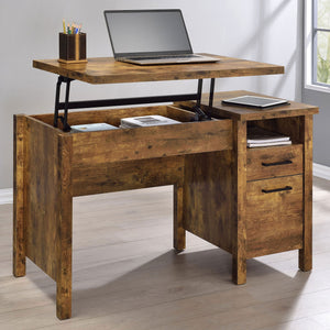 English Elm Chicolm Rustic Nutmeg Lift Top Office Desk with Lift-Top Storage, Standing Height, Drawer & File Cabinet B062P337738