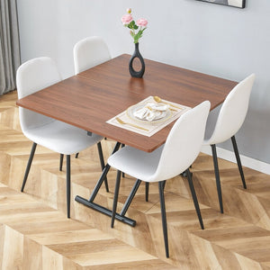 English Elm Table And Chair Set - Modern Adjustable Walnut Lift Table With 4 Soft Linen Dining Chairs, Stylish & Versatile W1151S03774-GIGA