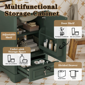 English Elm 20 Inch Bathroom Vanity with Ceramic Sink, Soft-Close Door, Adjustable Shelf, Smart Storage Organizing Design Green N729P299505F