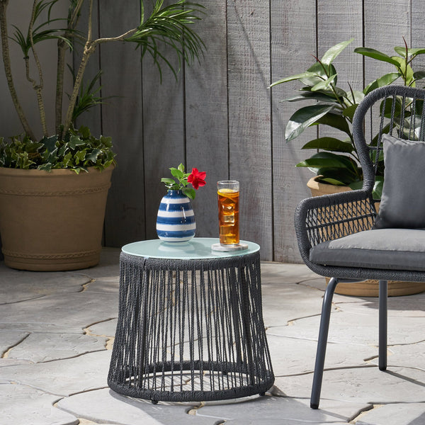 English Elm Christopher Knight Home® - SOUTHPORT Woven Rope Club Chair with Steel Frame, Water‑Resistant Cushions & Bohemian Outdoor Style Gray 62329.00TGRY