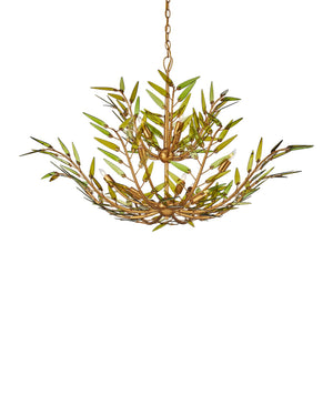 Currey & Company Babylon Chandelier - Elegant Bowl Design With Recycled Glass Leaves In Contemporary Gold Finish Green Recycled Bottle Glass ,Wrought Iron 9000-1310-currey-company