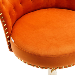 English Elm UNITED Velvet 360° Rotating Bar Chair with Diamond Stitching, Gold Frame, Plush Foam Seat, Adjustable Height Orange W1568P361721