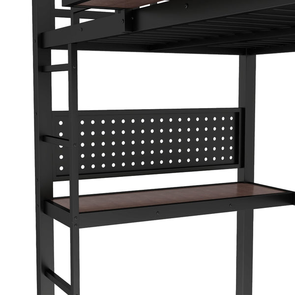 English Elm Twin Xl Solid Pine Loft Bed with Built-in Led Lighting and Storage Shelves W1580S00374