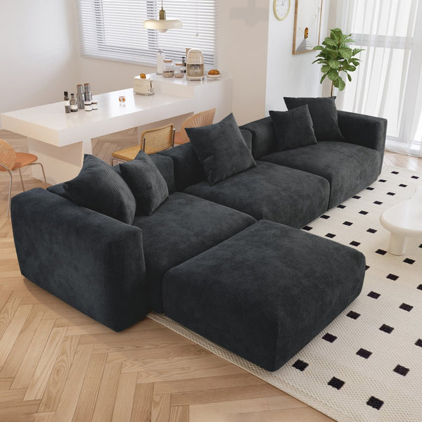 English Elm Pixel Modern Modular Sofa - Stylish Black Corduroy L-Shaped Sectional 4-Seater For Versatile Comfort B341S00024-GIGA
