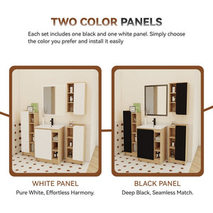 English Elm 4-piece Light Oak Bathroom Set with Ceramic Sink and Dual-tone Storage Cabinets W3450S00112