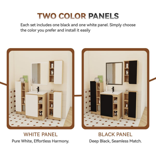 English Elm 4-piece Light Oak Bathroom Set with Ceramic Sink and Dual-tone Storage Cabinets W3450S00112