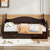 Wooden Twin Size Daybed with Trundle, Extendable with 2 Drawers, Espresso (Arrival: 9.12)