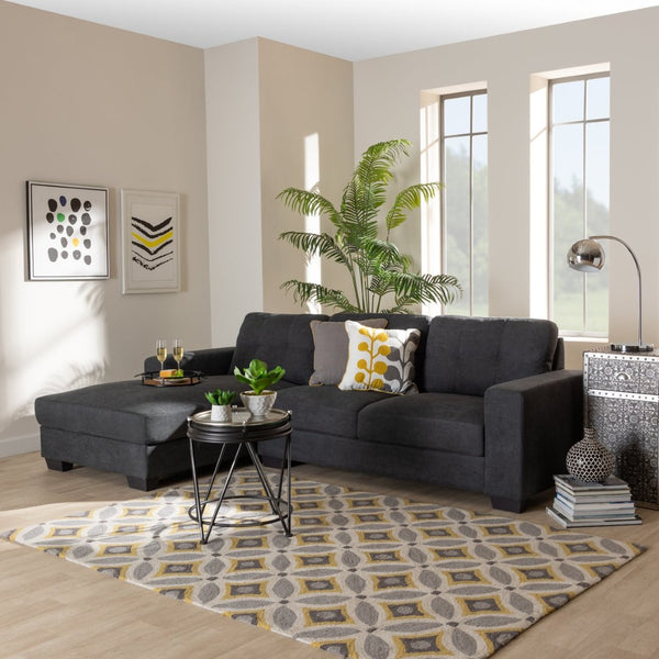 Baxton Studio Baxton Modern Upholstered Sectional Sofa in Chic Dark Grey for Stylish Living Room Comfort Langley Dark Left J099C-Dark Grey-LFC