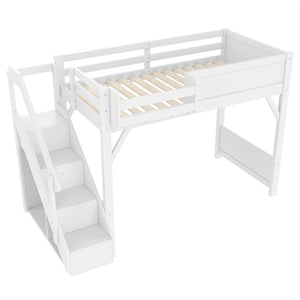English Elm Twin Low Loft Bed Solid Pine Frame Kids Study Desk Blackboard Storage White Light White W1580S00466