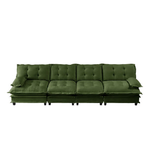 English Elm 138" Modular Cloud Sectional Sofa Deep Seat Chenille Upholstery for Living Room Green W714S01731