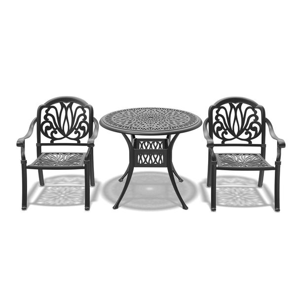 English Elm 3-Piece Elegant Cast Aluminum Patio Set With Comfortable Brown Cushions For Stylish Outdoor Dining W1710S00049