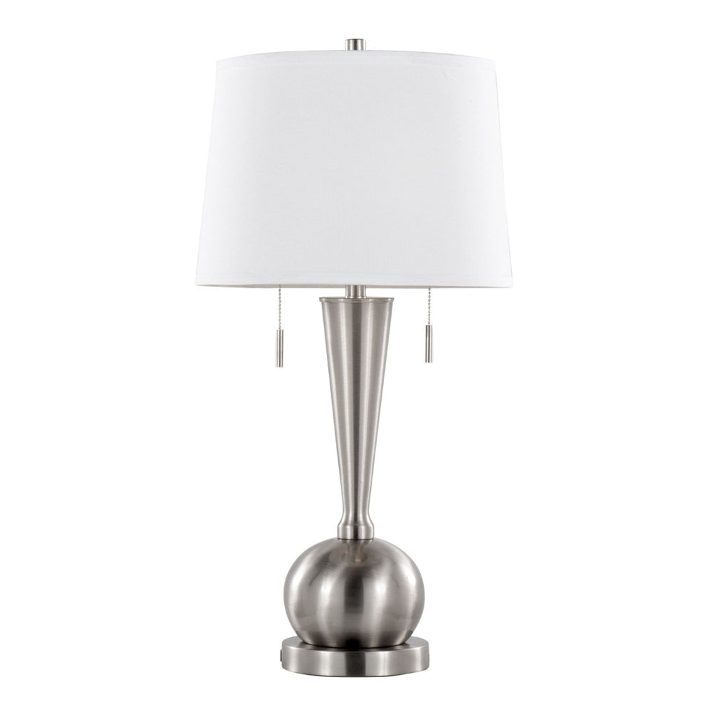 English Elm Jules Brushed Nickel Orb Base Table Lamp Set with Linen Shade and Usb Charging Port B202P224212