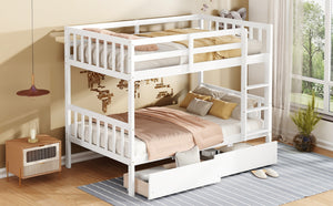 English Elm Twin Over Twin Rubberwood Bunk Bed With 2 Drawers – Convertible, Safe, Stylish & Space-Saving Design W504S00199-GIGA