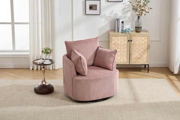 English Elm swivel Barrel Accent Chair with Solid Wood Frame & Metal Base, 350 lb Capacity, Sleek Curved Backrest Elegance Pink W2120P293678