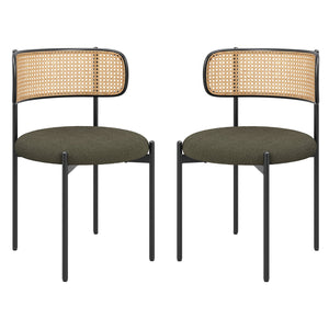 English Elm Modern Upholstered Dining Chairs Set Of 2 - Stylish Rattan Back Accent Seating With Metal Legs T3623P371956