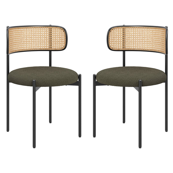 English Elm Modern Upholstered Dining Chairs Set Of 2 - Stylish Rattan Back Accent Seating With Metal Legs T3623P371956