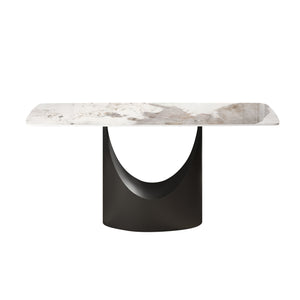 English Elm 63" Modern Artificial Stone Dining Table With Curved Design & Black Iron Legs - Seats 6-8 Comfortably W1535S00560