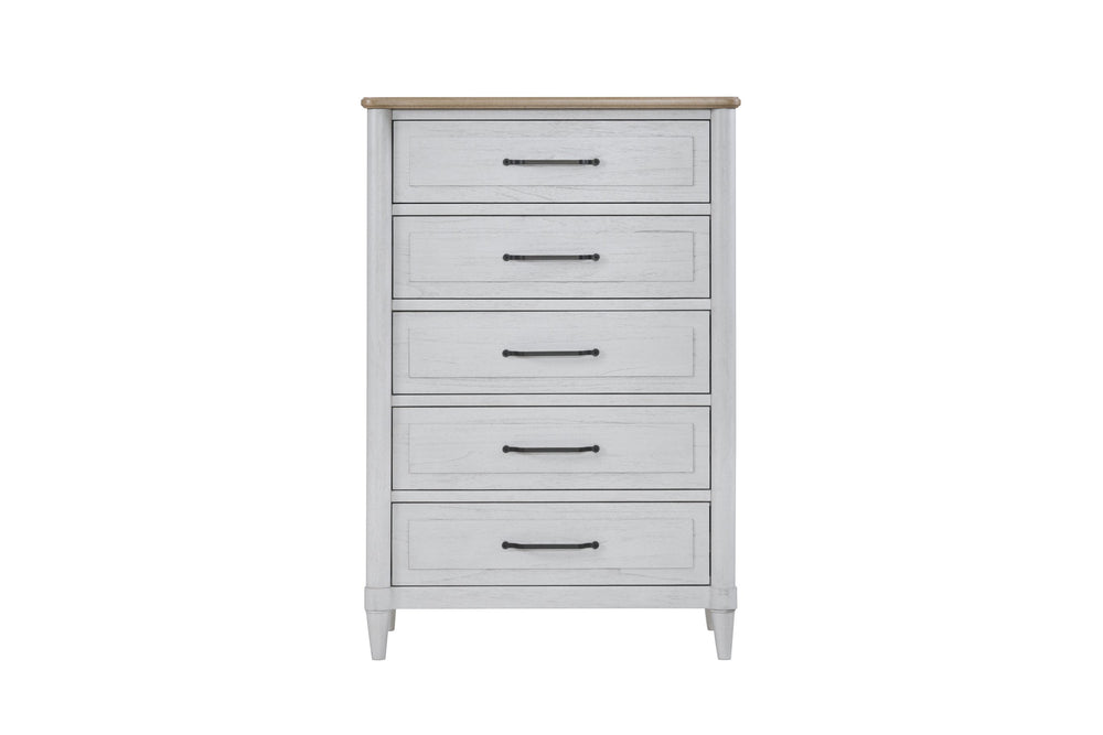 English Elm Small Teen Dresser with Cement & Sand Finish — Solid Wood Seven-Drawer Storage, Mindi Veneer Elegance White 37.25 L x 21.5 W x 49 H B2699P386488