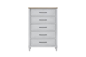 English Elm Small Teen Dresser with Cement & Sand Finish — Solid Wood Seven-Drawer Storage, Mindi Veneer Elegance White 37.25 L x 21.5 W x 49 H B2699P386488