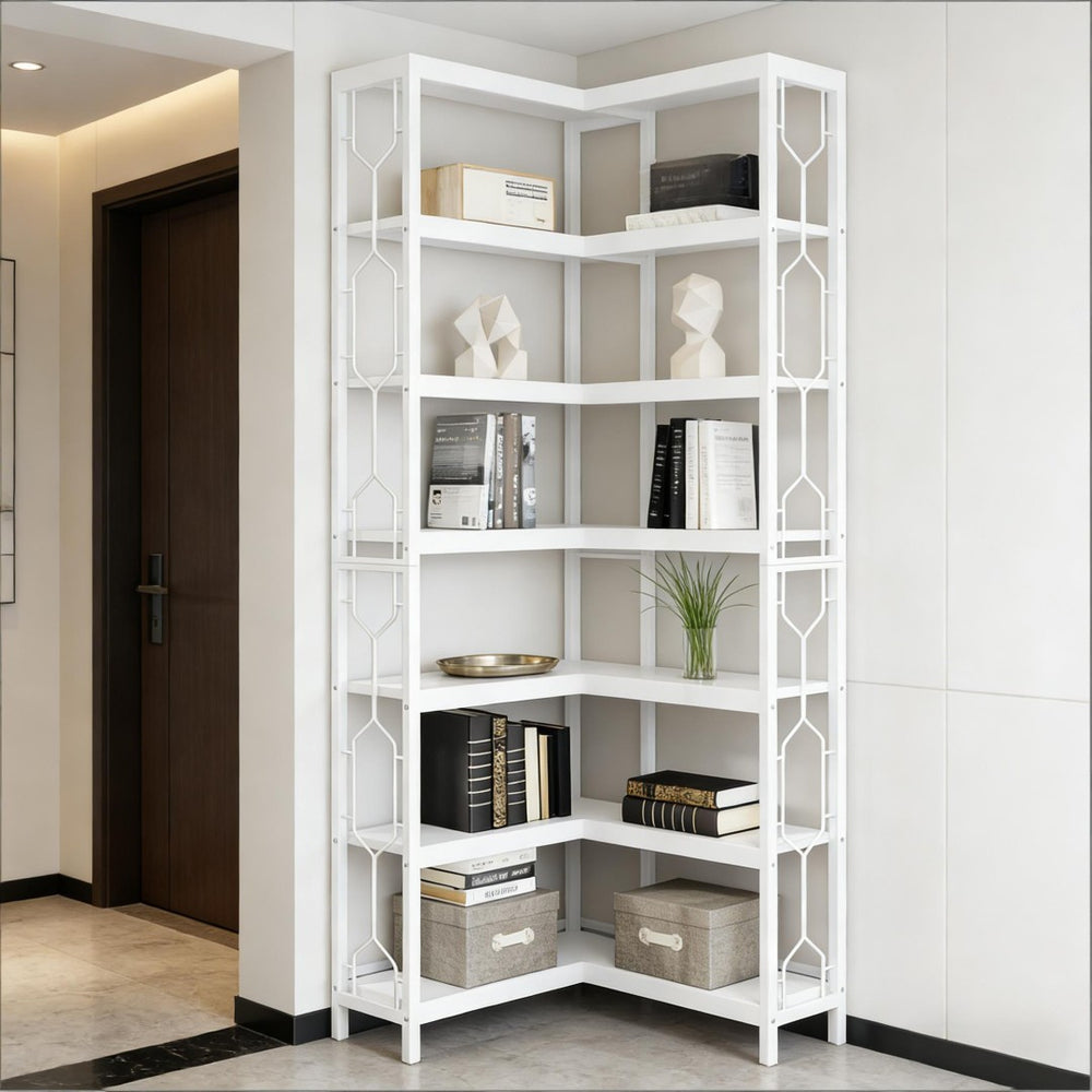 English Elm Compact Six Tier Bookcase with 12 Open Cubes for Slim Vertical Home Office Storage T3971P451232