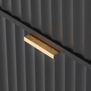 English Elm K&K Fluted Kitchen Island with Extendable Dining Table, Art Deco Mid-Century Design, Built-In Power Hub, Gold Handle Black N707S000018B