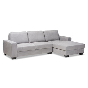 Baxton Studio Baxton Nevin Light Grey Fabric Sectional Sofa with Right Facing Chaise for Modern Living Spaces J099S-Light Grey-RFC