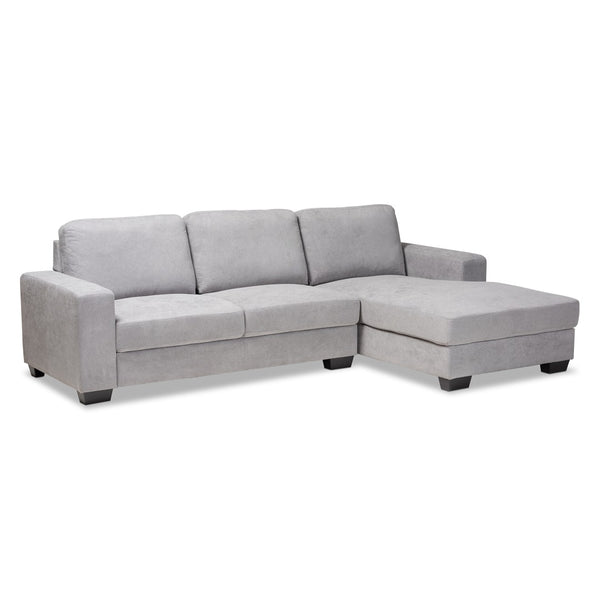 Baxton Studio Baxton Nevin Light Grey Fabric Sectional Sofa with Right Facing Chaise for Modern Living Spaces J099S-Light Grey-RFC